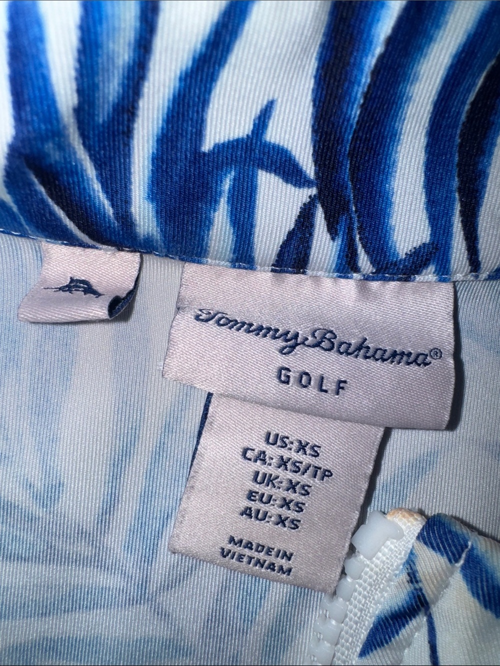 Tommy Bahama XS Women’s 1/4 Zip Golf Ruffle Polo Dress Blue White Tropical - Picture 5 of 8